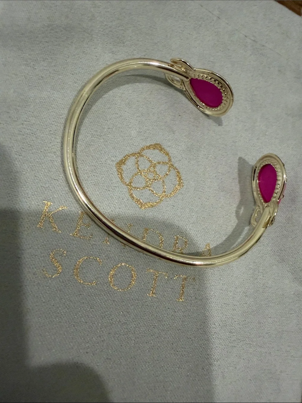 Kendra Scott Gold Open Cuff Bracelet with Hot Pink Stones